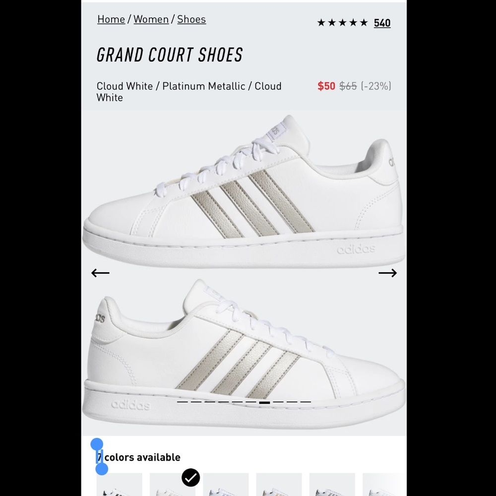 Adidas Grand Court White and Metallic Silver Sneakers